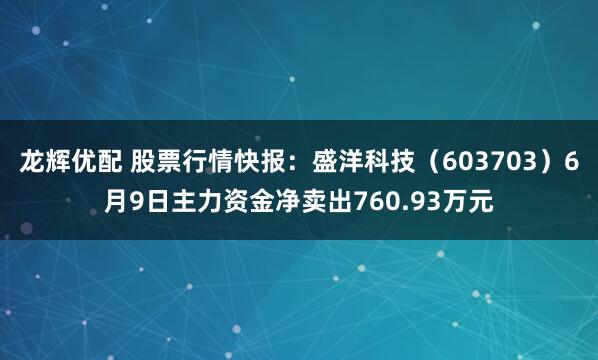 龙辉优配 股票行情快报：盛洋科技（603703）6月9日主力资金净卖出760.93万元
